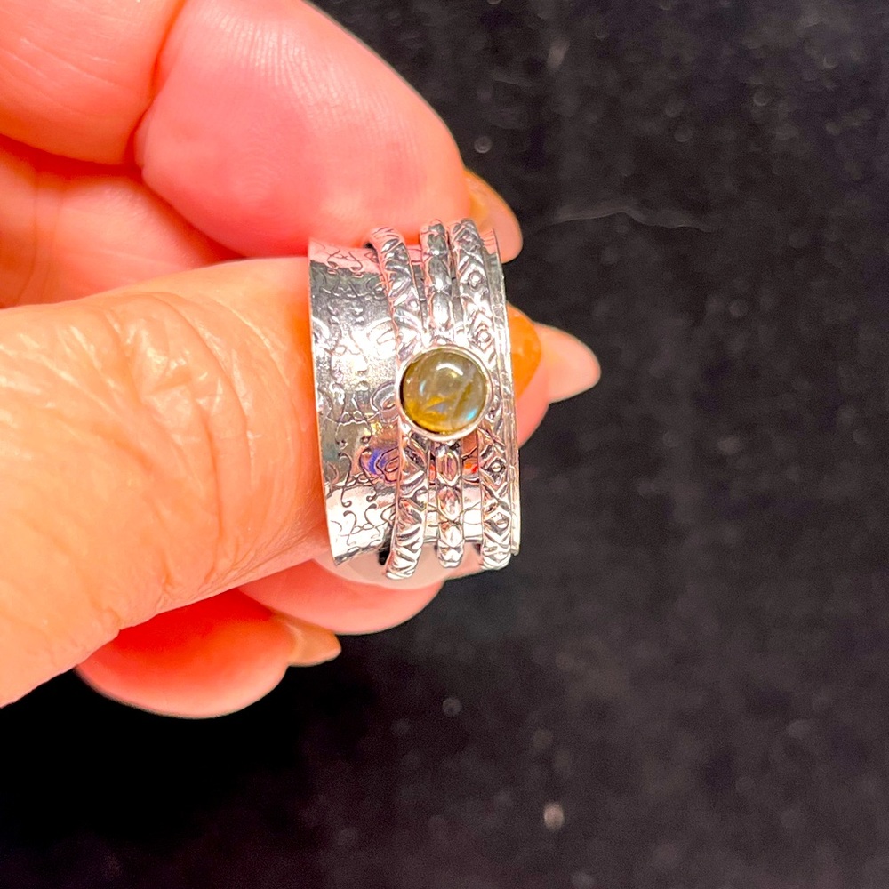 Labradorite Sterling silver wide BAND “fidget” spinner ring NWT